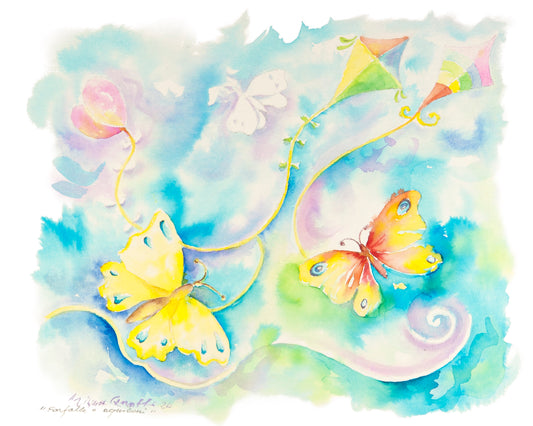 Acquerello "Farfalle e Aquiloni"